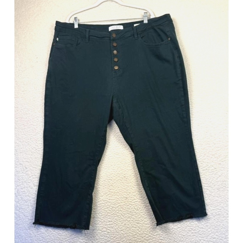 Judy Blue Jeans Womens 24W‎ Dark Teal Wide Leg Crop Button Fly Raw Hem Stretch
